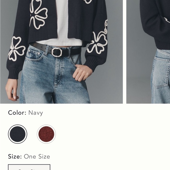 Anthropologie Floral cropped Cardigan one size Navy and cream - Picture 6 of 7